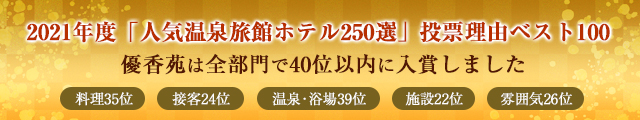 2021年度「人気温泉旅館ホテル250選」投票理由ベスト100 