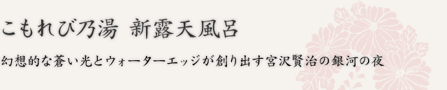 こもれび乃湯 大露天風呂　幻想的な蒼い光とウォーターエッジが創り出す宮沢賢治の銀河の夜